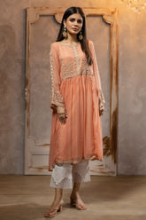 DA-1714 PEACH EMBROIDERED KURTA